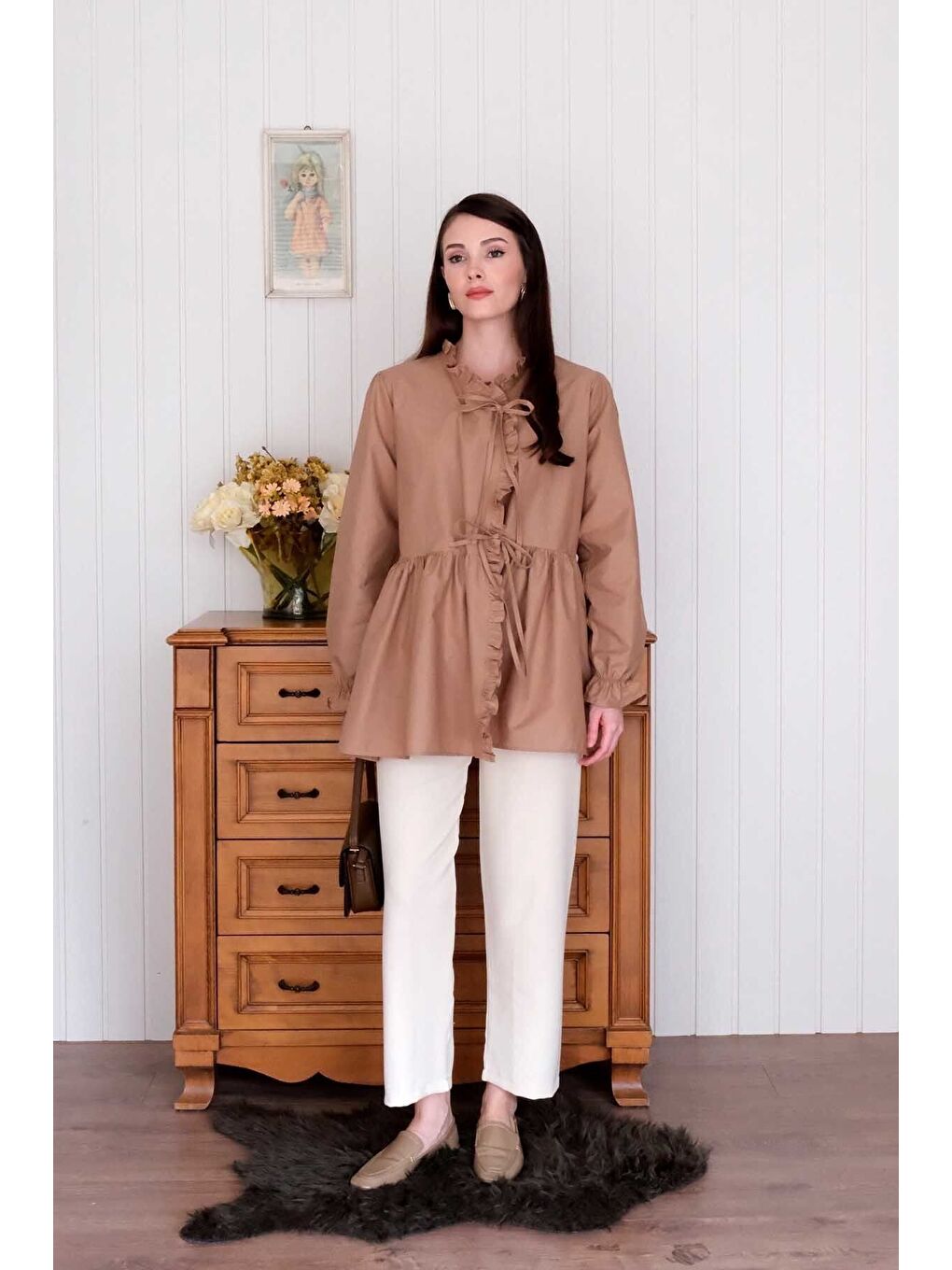 Karışık Karamel Fırfırlı Bağlamalı Tunik-5