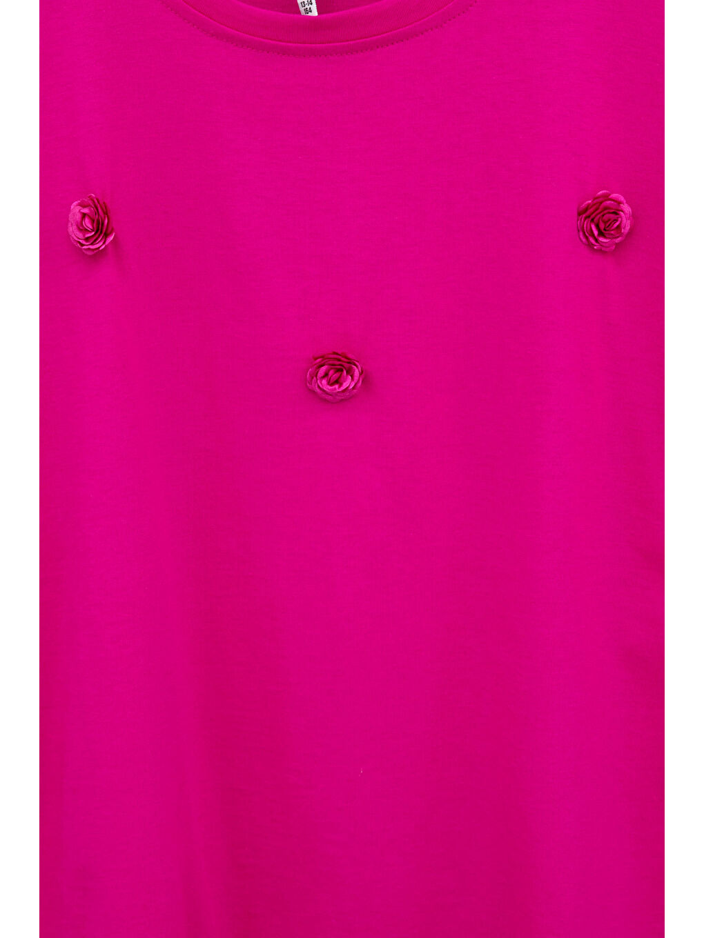 Fuşya Gül Nakış Detaylı Kısa Kol Kız Çocuk Oversize Tişört 20806-1