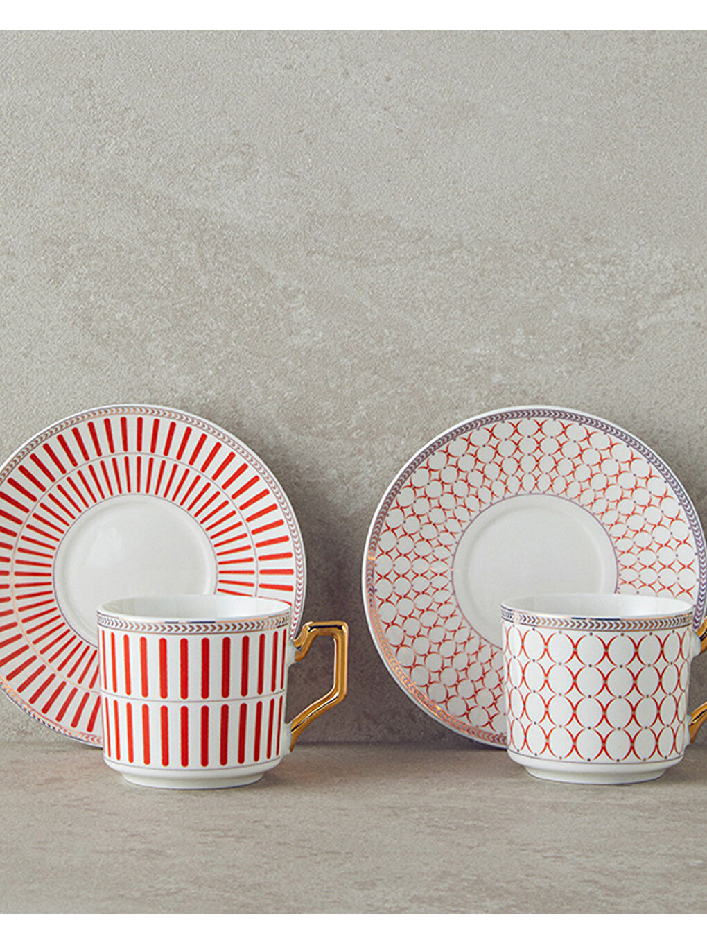 Rabecca New Bone China Kahve Fincan Takımı 4 Parça 2 Kişilik Kırmızı-1