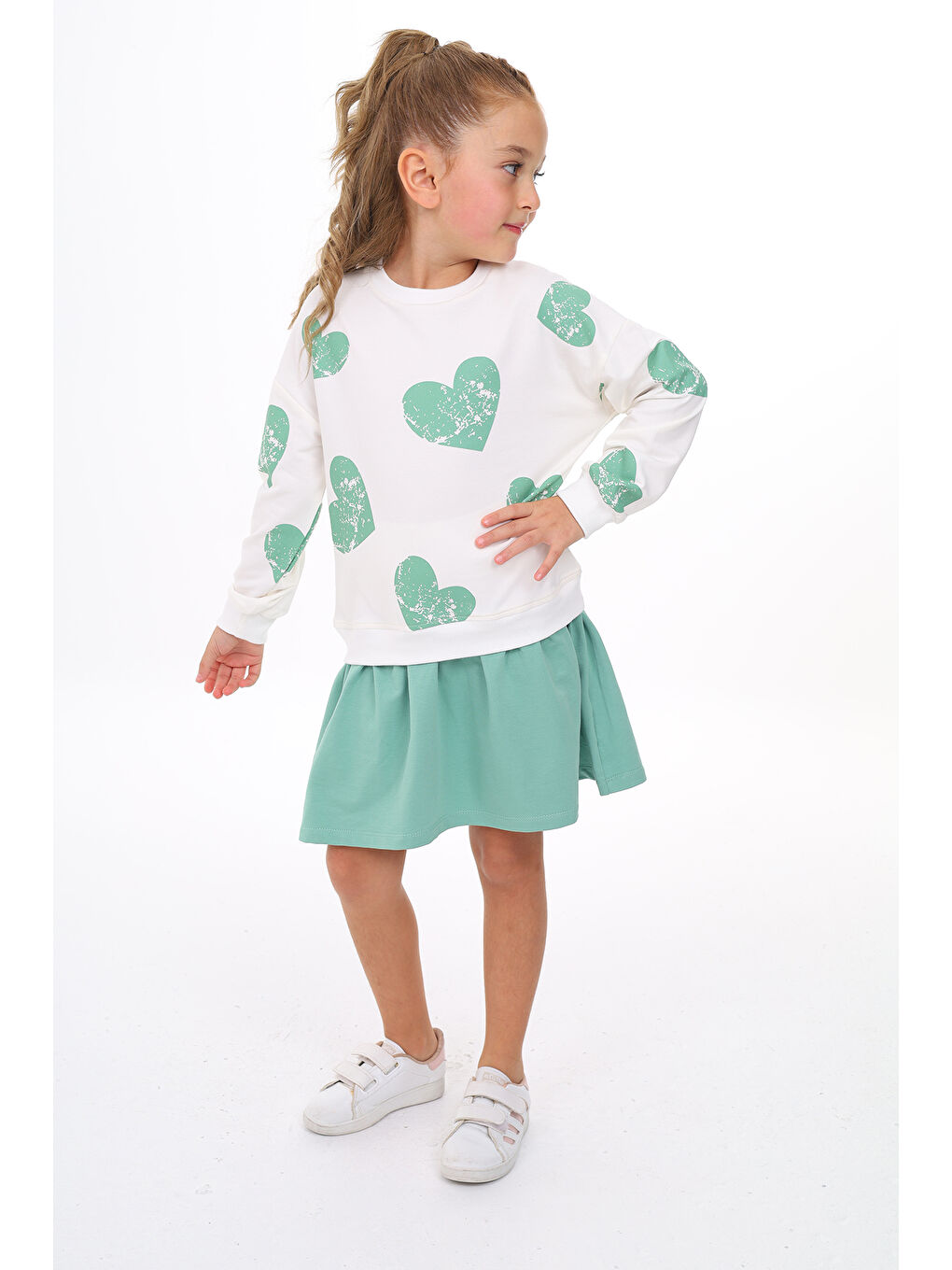 Yeşil Kız Çocuk Baskılı Elbise-2