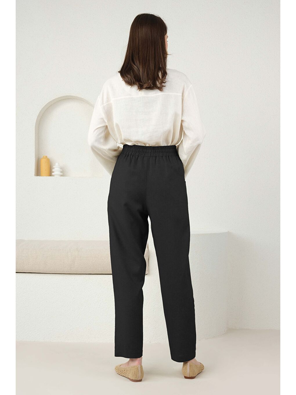 Keten Havuç Pantolon Siyah-2