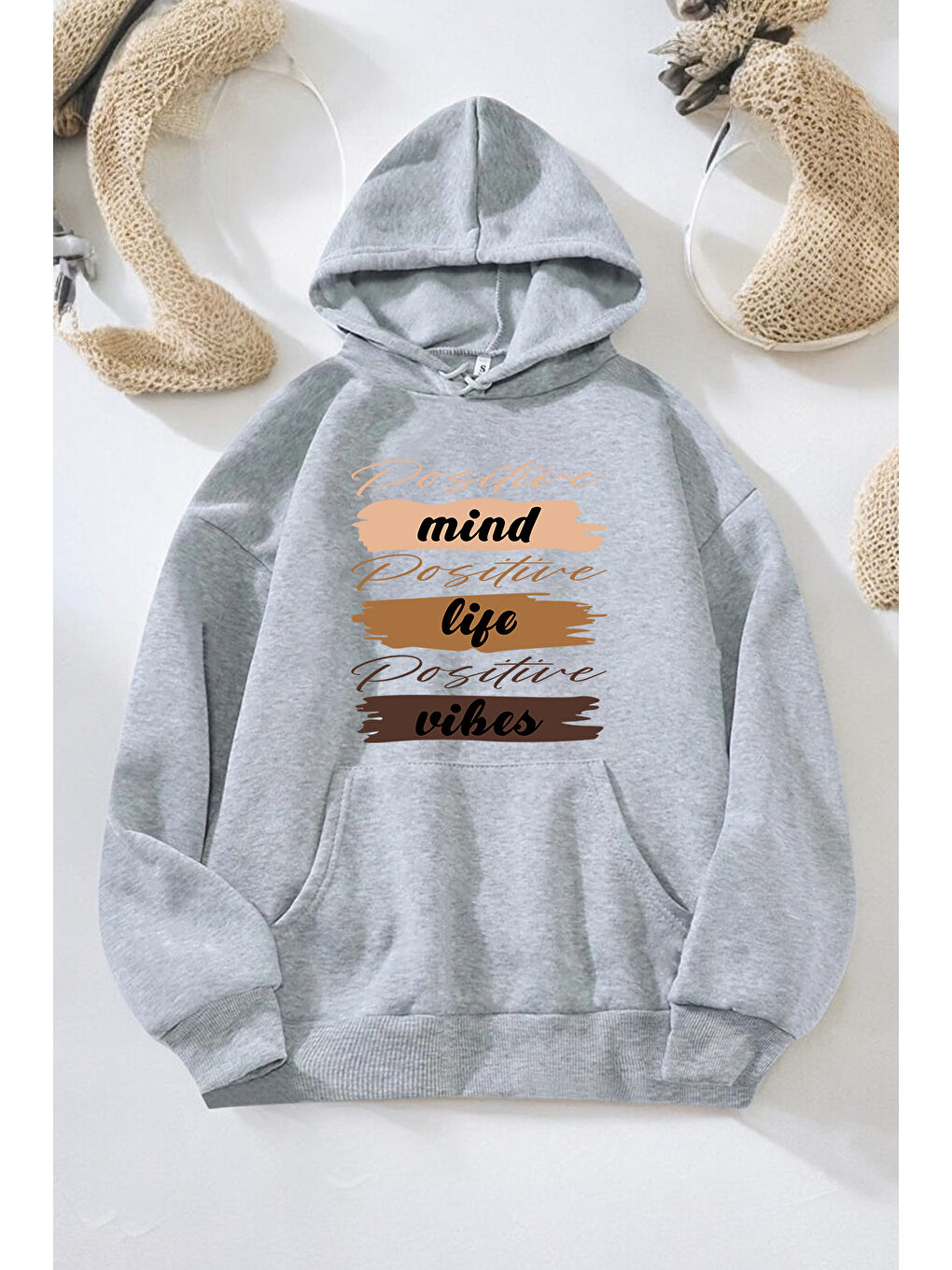 uyguntarz Gri Mind Life Vibes Baskılı Oversize Sweatshirt