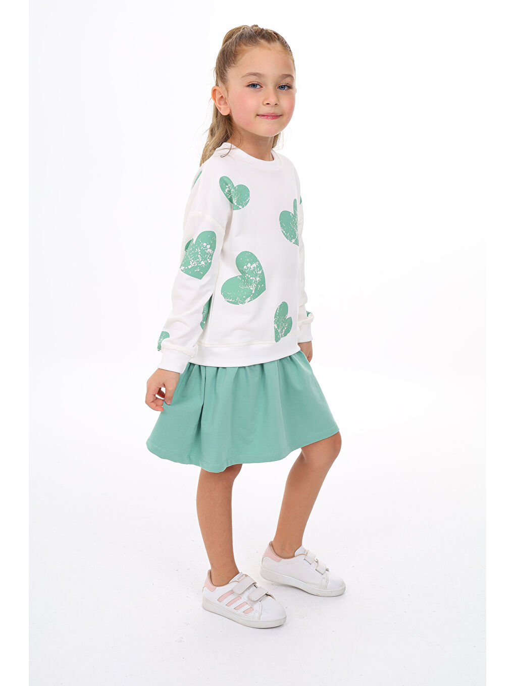 Yeşil Kız Çocuk Baskılı Elbise-3