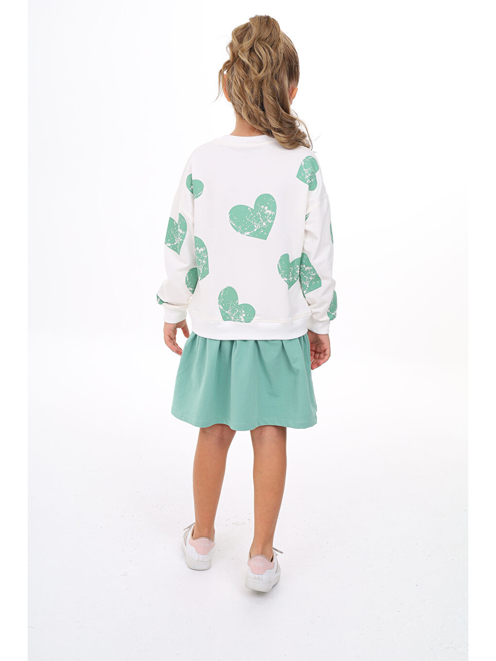 Yeşil Kız Çocuk Baskılı Elbise-4