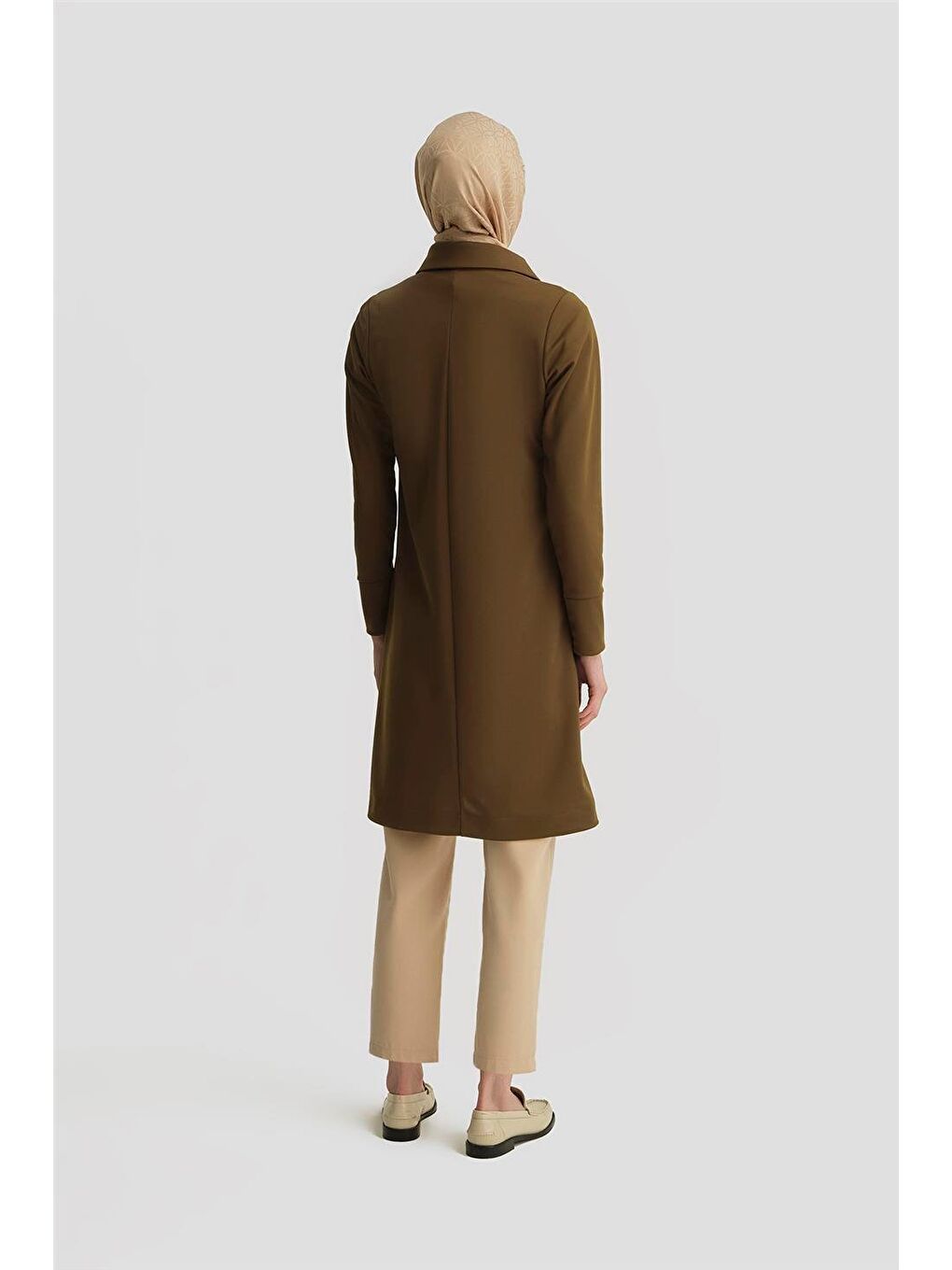 Fermuarlı Dik Yakalı Tesettür Sweatshirt Tunik 25Ytd436 Yağ Yeşili-4