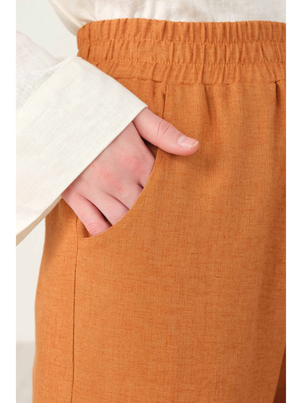 Turuncu Keten Havuç Pantolon Papaya-1