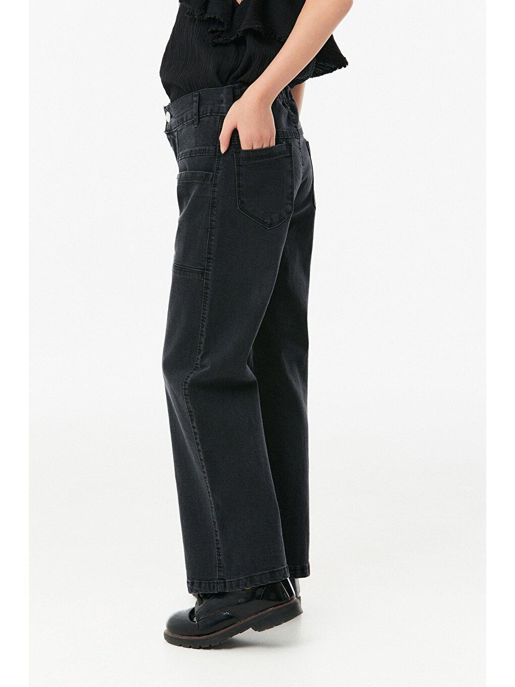 Antrasit Straight Kız Çocuk Jean Pantolon-1