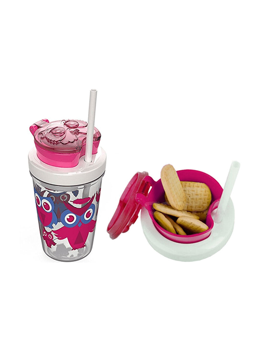 Contigo Pembe-Beyaz-Mavi Bueno Snack Straw Pink Çocuk Suluk 350 ml 1000-0626