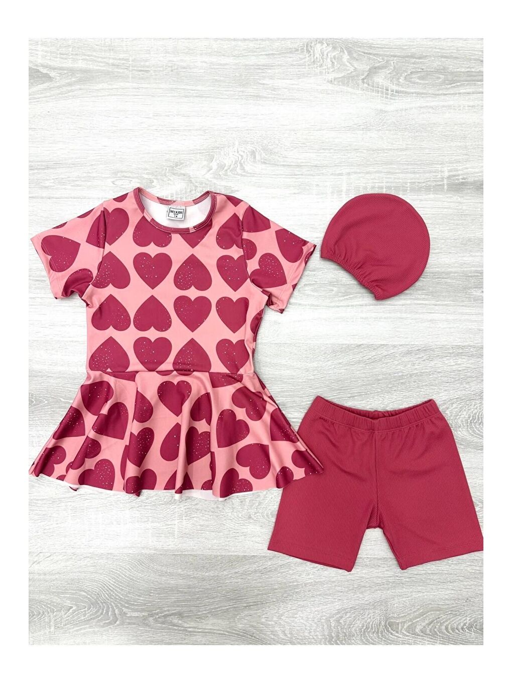 Kırmızı Üç Parça Kız Çocuk Boneli Mayo-2