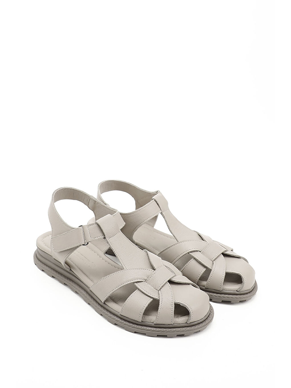 Yeşil Kadın YEŞİL Cırt Bantlı Burnu Kapalı Hakiki Deri Sandalet-1