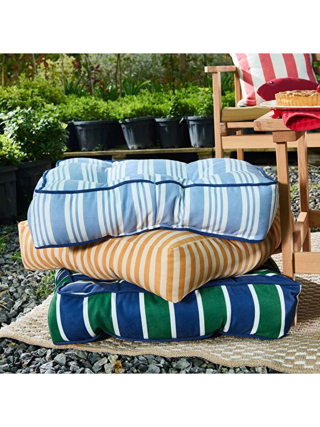 Soft Sonne Yer Minderi - Beyaz / Mavi - 50x50x14 cm-2