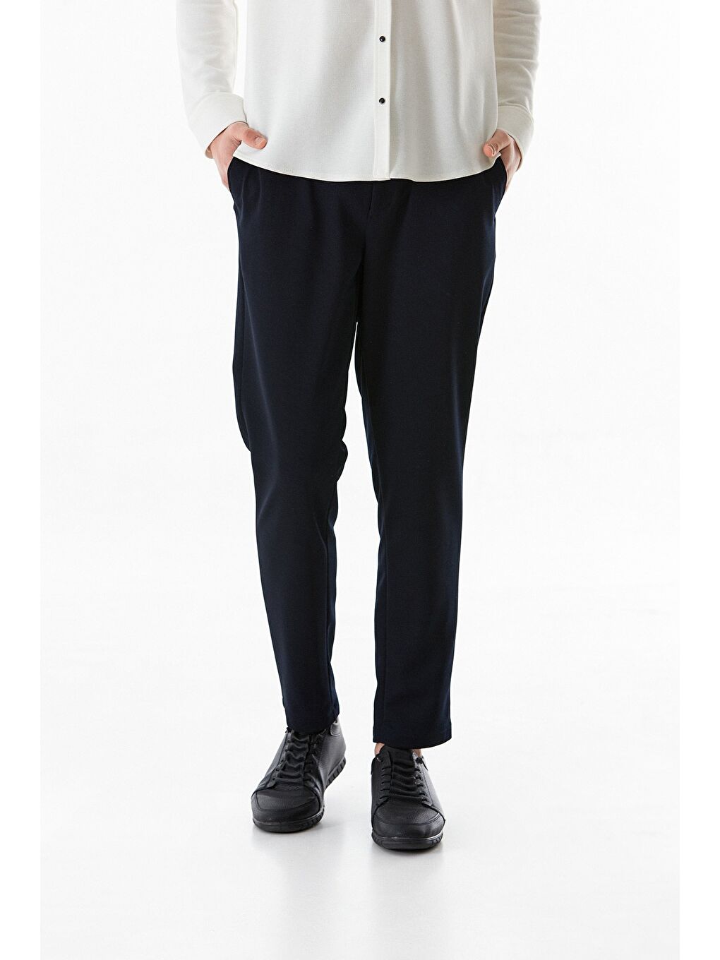 Lacivert Düğmeli Beli Lastikli Straight Erkek Pantolon-3