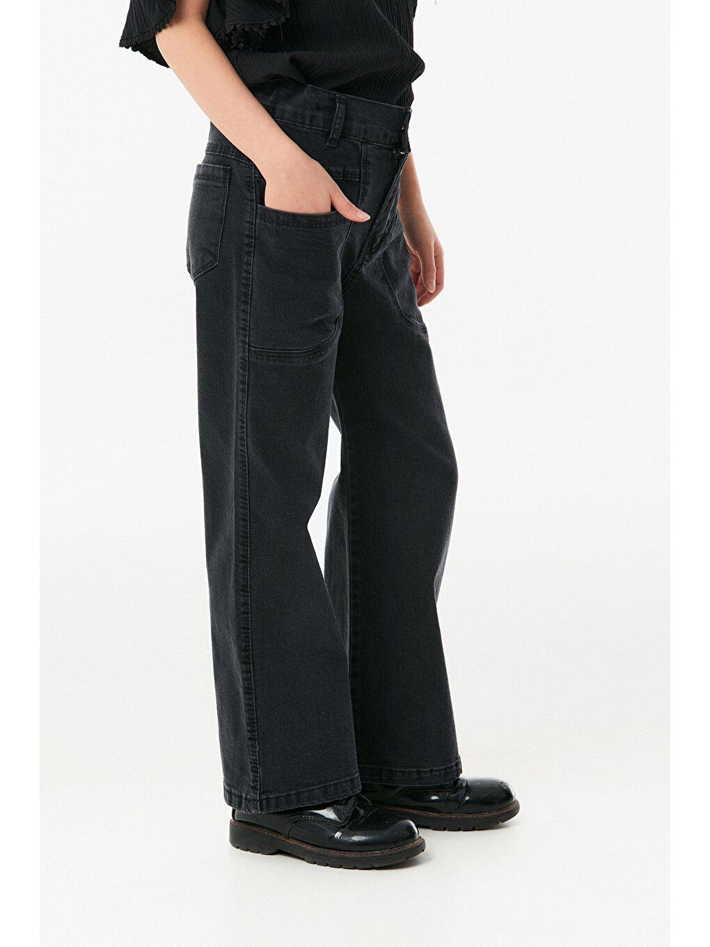 Antrasit Straight Kız Çocuk Jean Pantolon-3