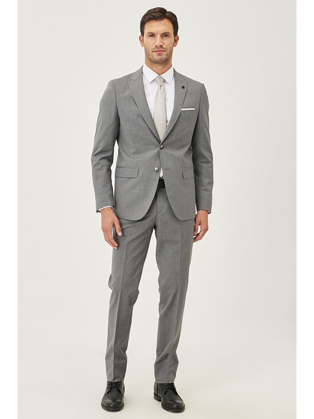 Erkek Gri Slim Fit Desenli Takım Elbise