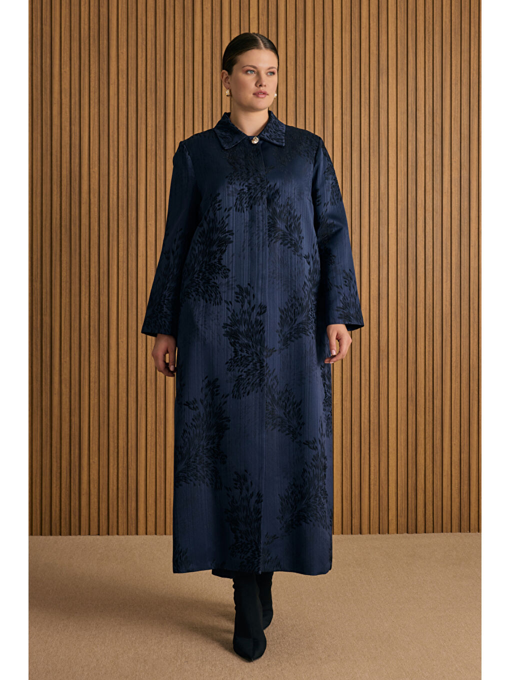 Lacivert Özel Jakar Dokuma Viscon Kumaş Kap-3