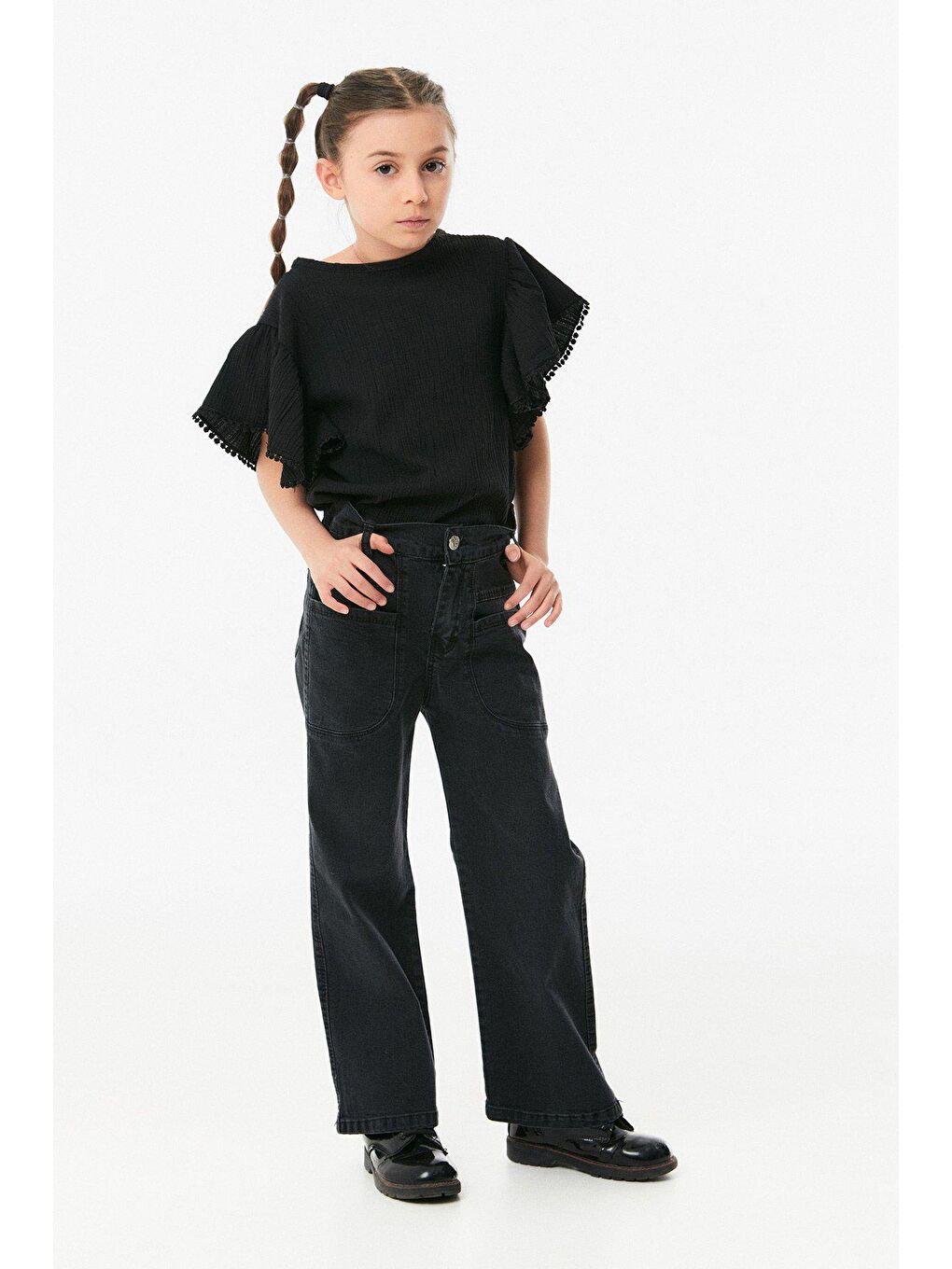 Antrasit Straight Kız Çocuk Jean Pantolon-4