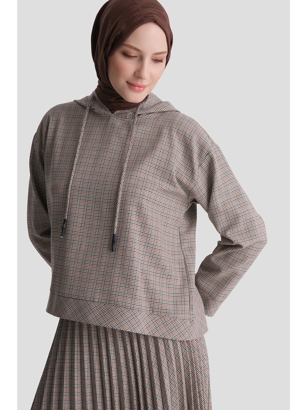 Kahverengi Ekose Desenli Takım Camel-3