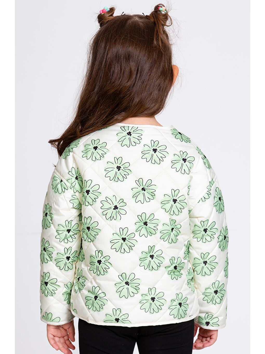 Kız Çocuk Yeşil Çiçek Desenli 1-6 Yaş Mont - 23238-4-2