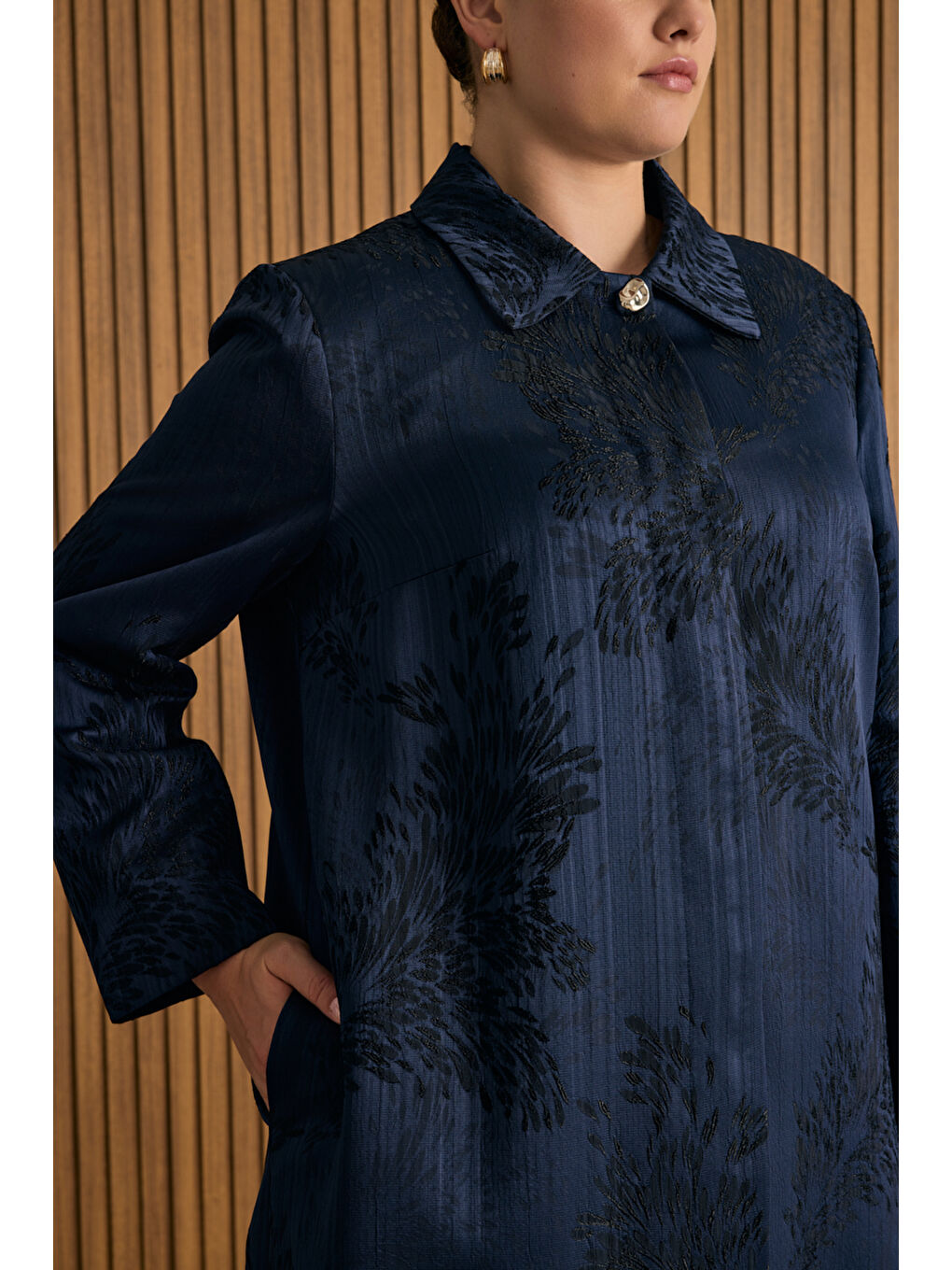 Lacivert Özel Jakar Dokuma Viscon Kumaş Kap-4