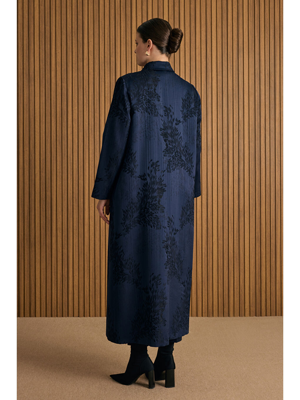 Lacivert Özel Jakar Dokuma Viscon Kumaş Kap-5