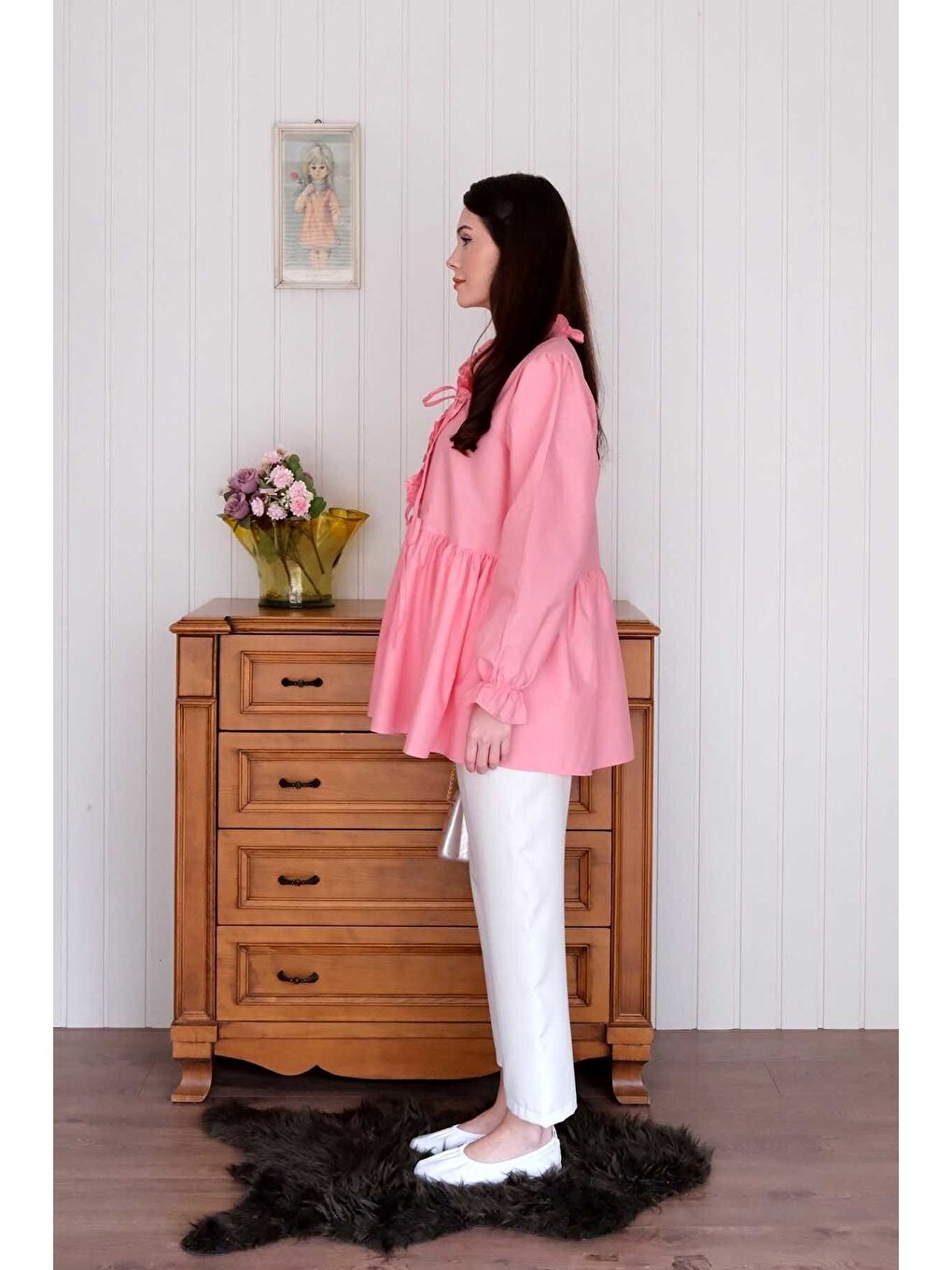 Mercan Pembesi Fırfırlı Bağlamalı Tunik-7