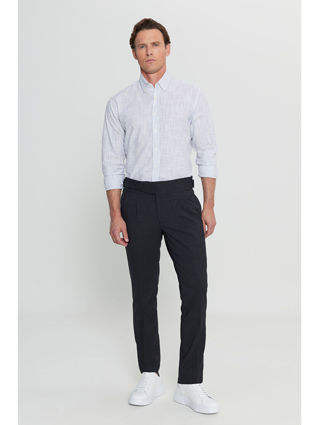 Erkek Gri Slim Fit Dar Kesim Beli Lastikli Yan Cep Rahat Pantolon-2