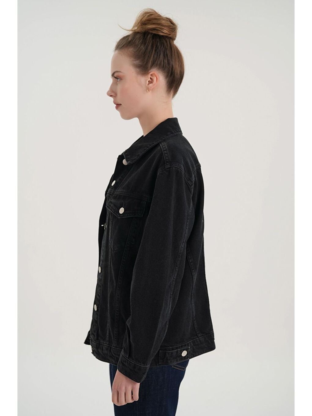 Siyah Büyük Beden Düğmeli Jean Ceket C 4538-171-2