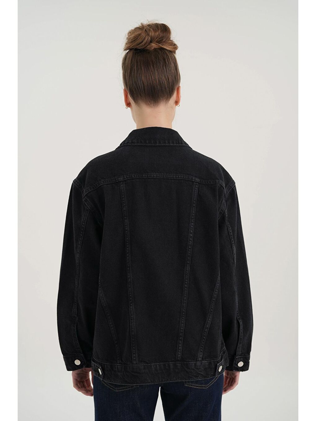 Siyah Büyük Beden Düğmeli Jean Ceket C 4538-171-3