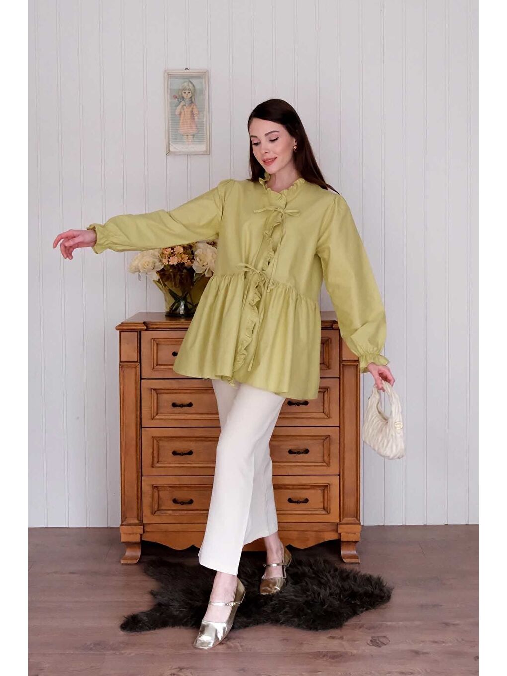 Soft Yeşil Fırfırlı Bağlamalı Tunik-1