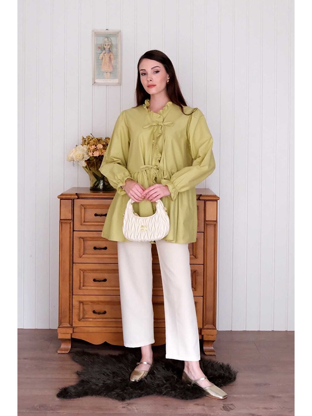 Soft Yeşil Fırfırlı Bağlamalı Tunik-2