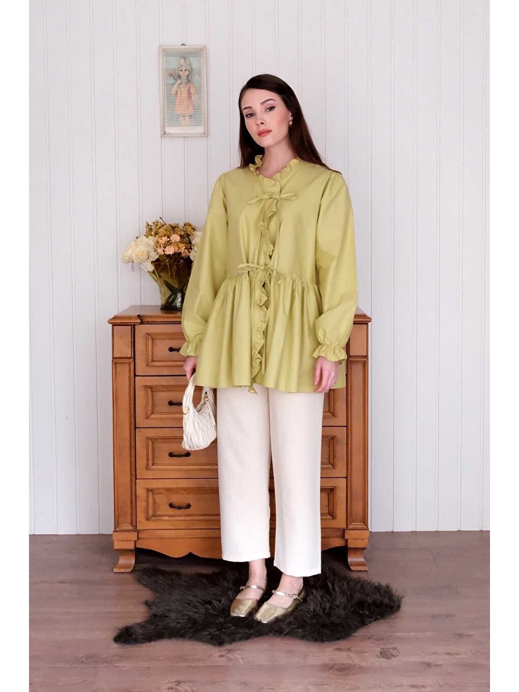 Soft Yeşil Fırfırlı Bağlamalı Tunik-3