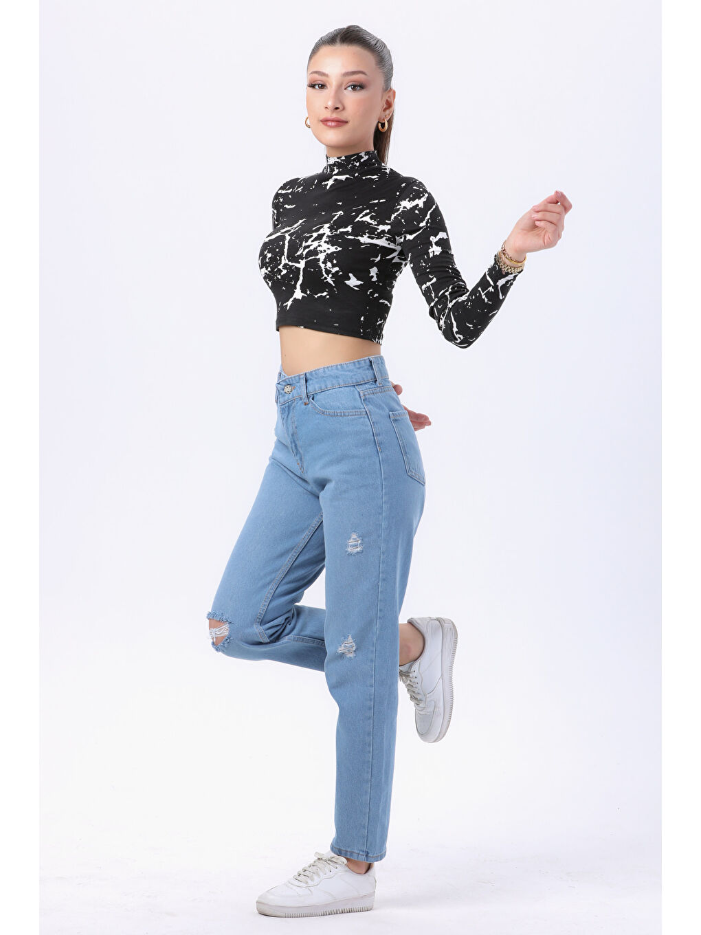 Mom Jeans Jean Pantolon Buz Mavi   23809