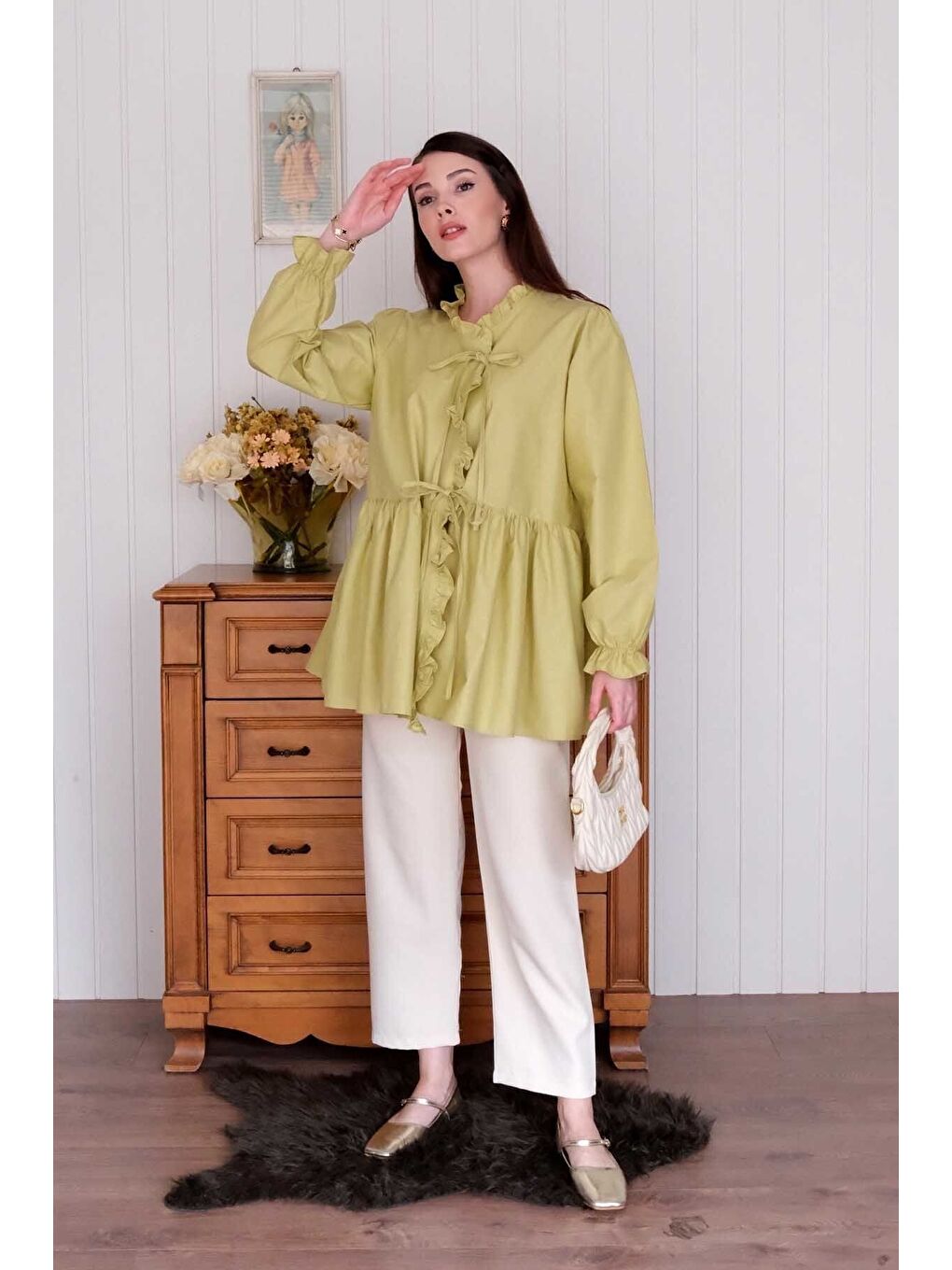 Soft Yeşil Fırfırlı Bağlamalı Tunik-4