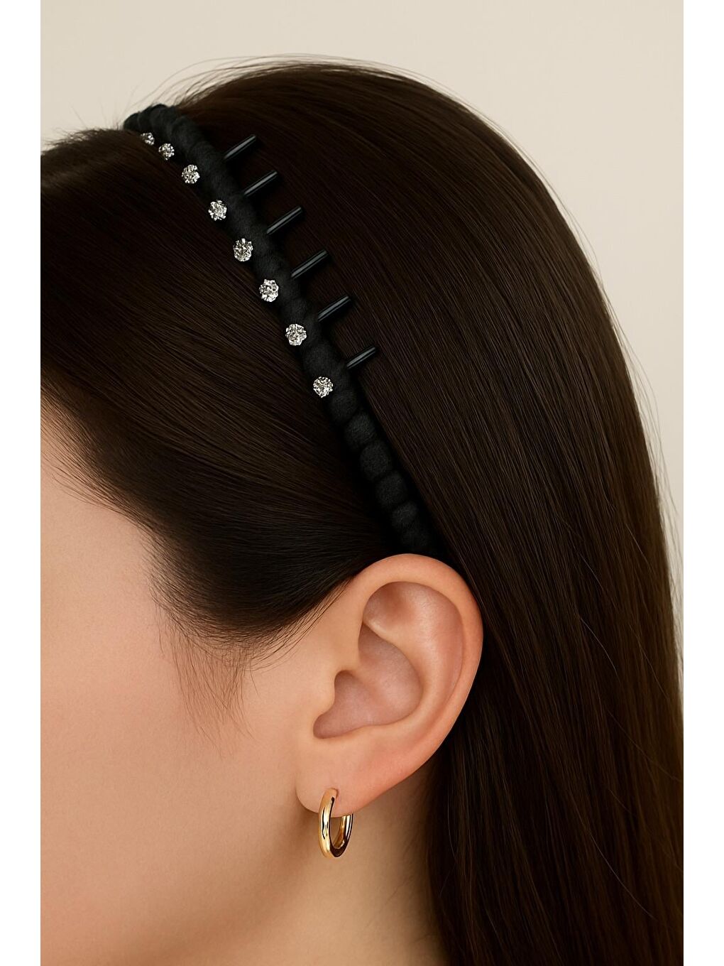 Karışık Siyah Tarak Formunda Taş Detaylı Taç-2