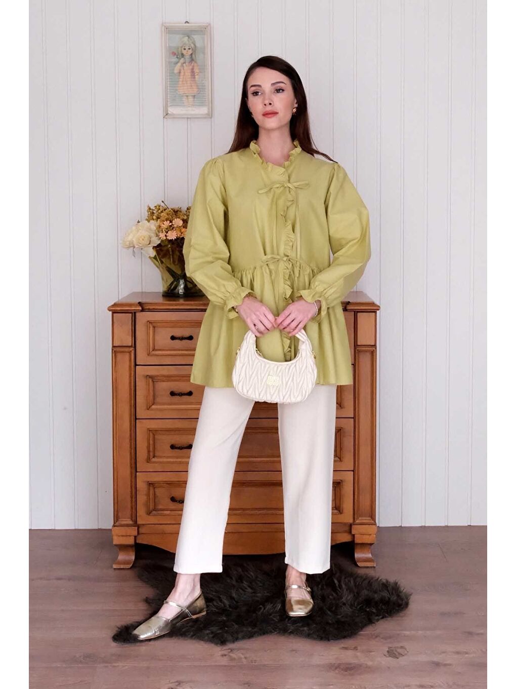 Soft Yeşil Fırfırlı Bağlamalı Tunik-6