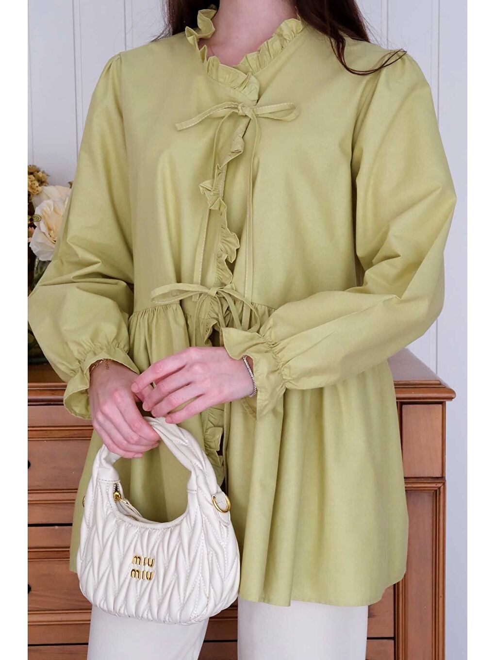 Soft Yeşil Fırfırlı Bağlamalı Tunik-7