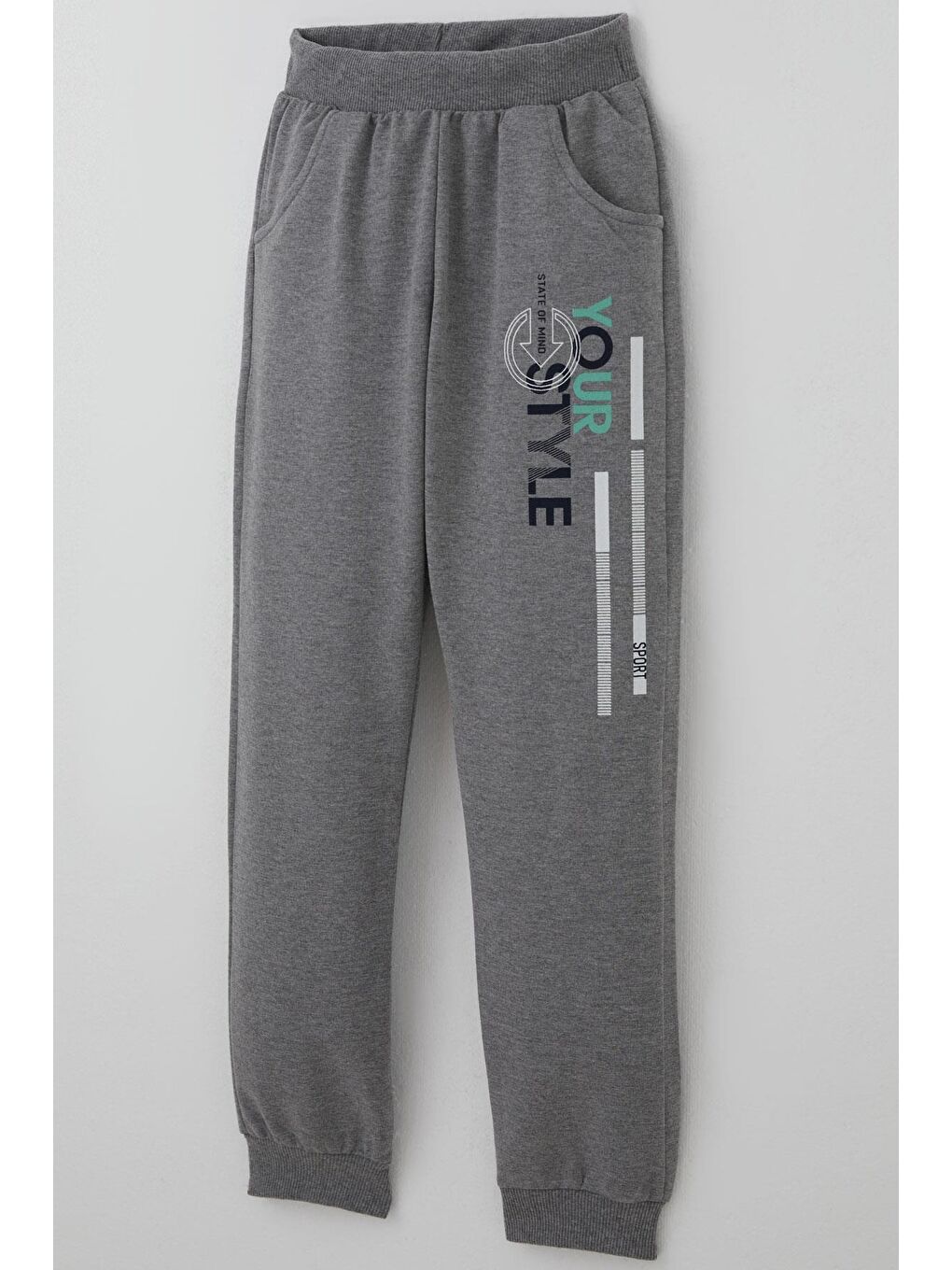 Turkuaz Erkek Çocuk Eşofman Takımı Cep Kapak Detaylı Yazı Baskılı Su Yeşili (7-12 Yaş)-7