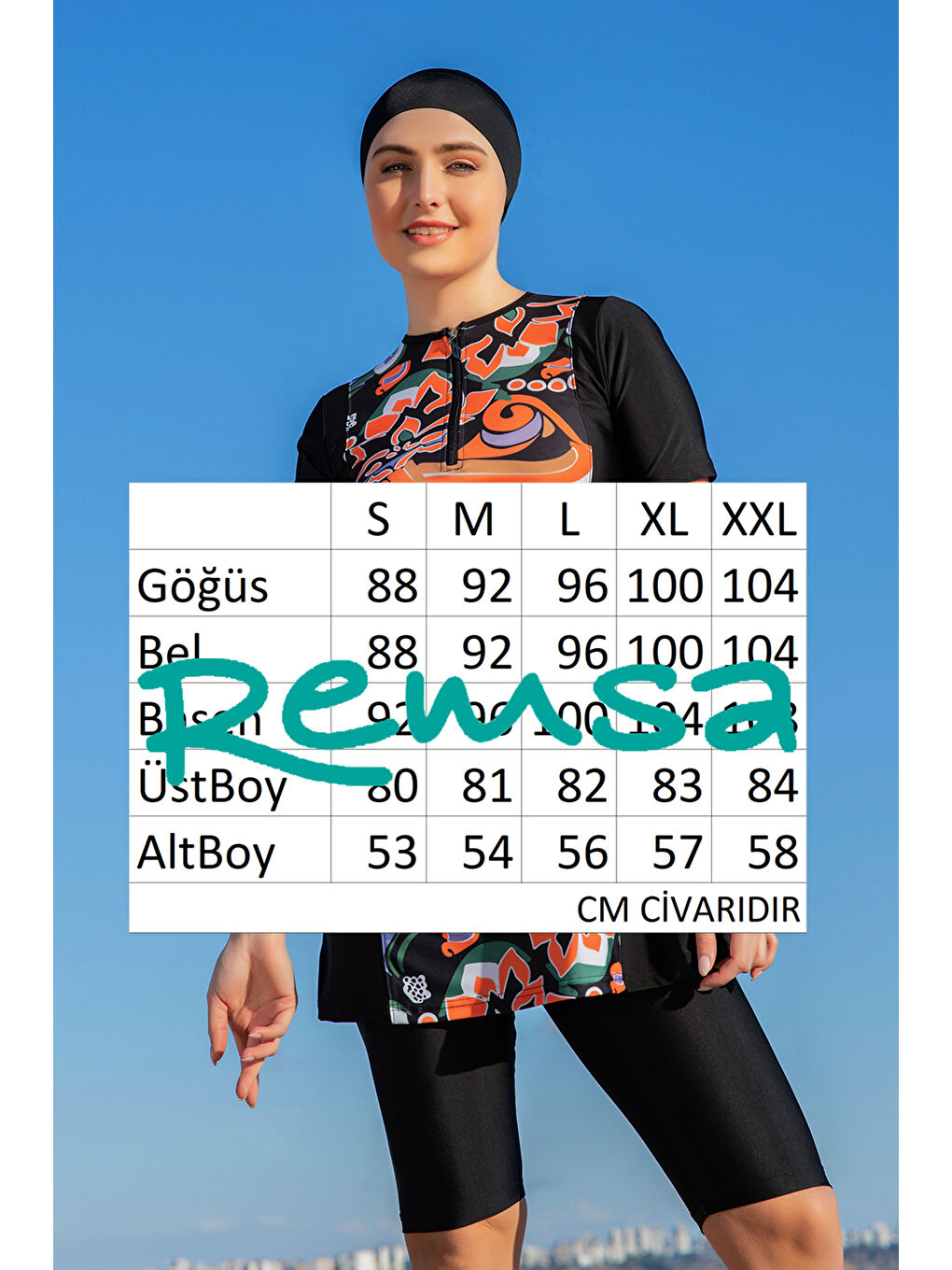 Elastanlı Kısa Kollu Yarı Kapalı Mayo 25223 3 Siyah-2