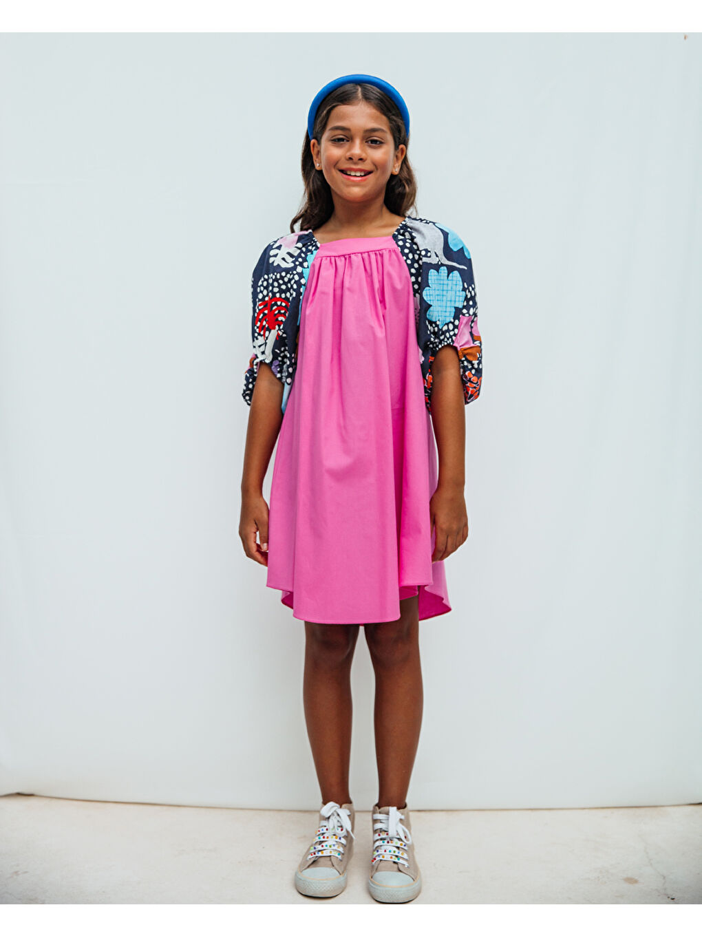 Pembe Balon Kollu Kız Çocuk Elbise