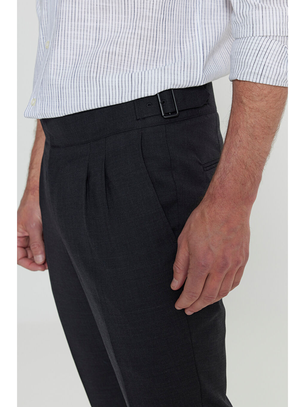 Erkek Gri Slim Fit Dar Kesim Beli Lastikli Yan Cep Rahat Pantolon-4