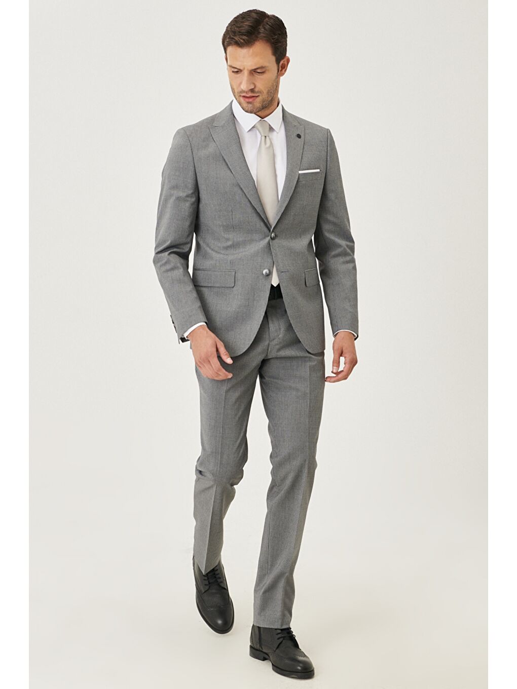 Erkek Gri Slim Fit Desenli Takım Elbise-3