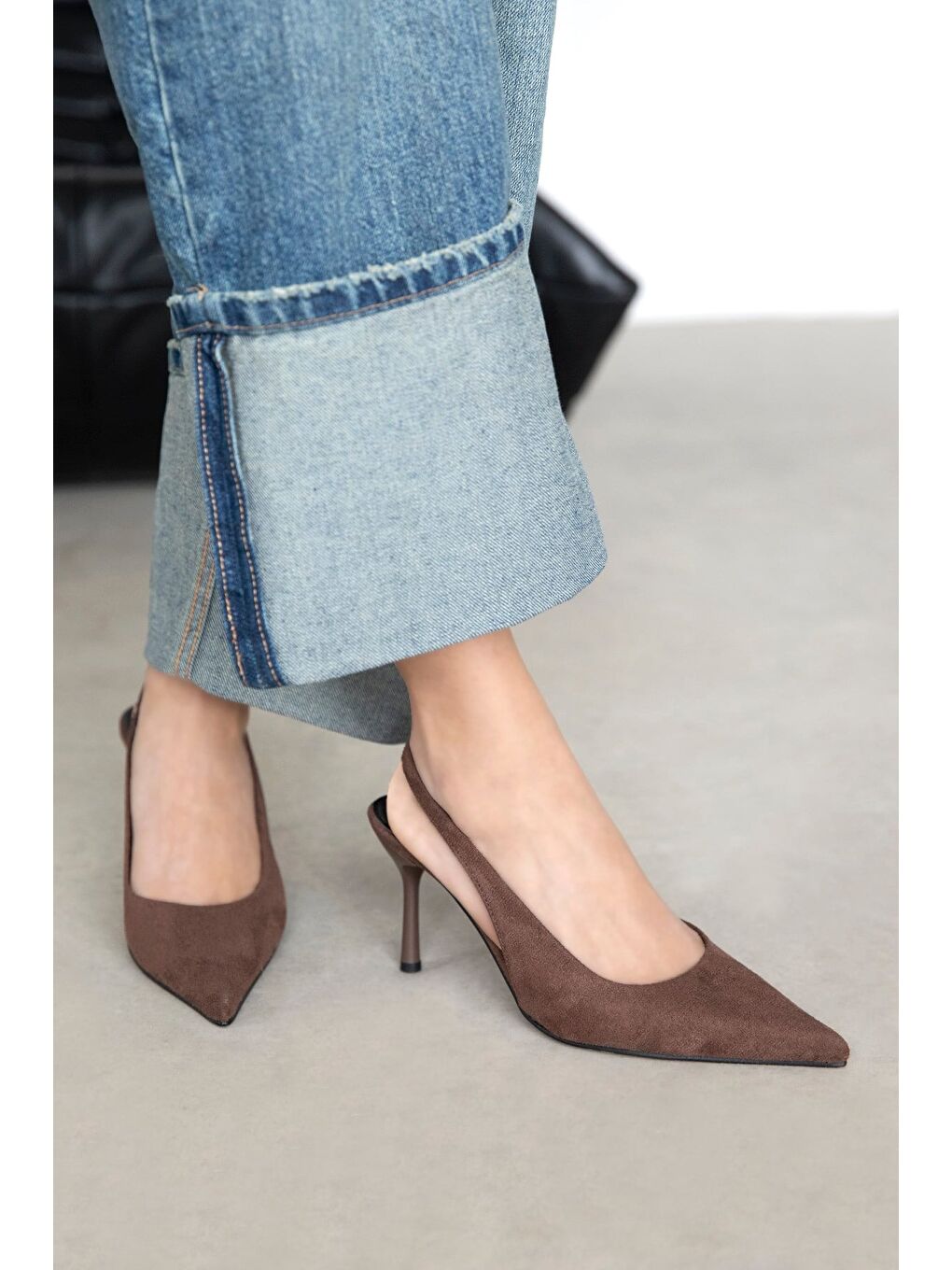 Kahverengi Jeres Kadın Topuklu Süet Ayakkabı Kahve