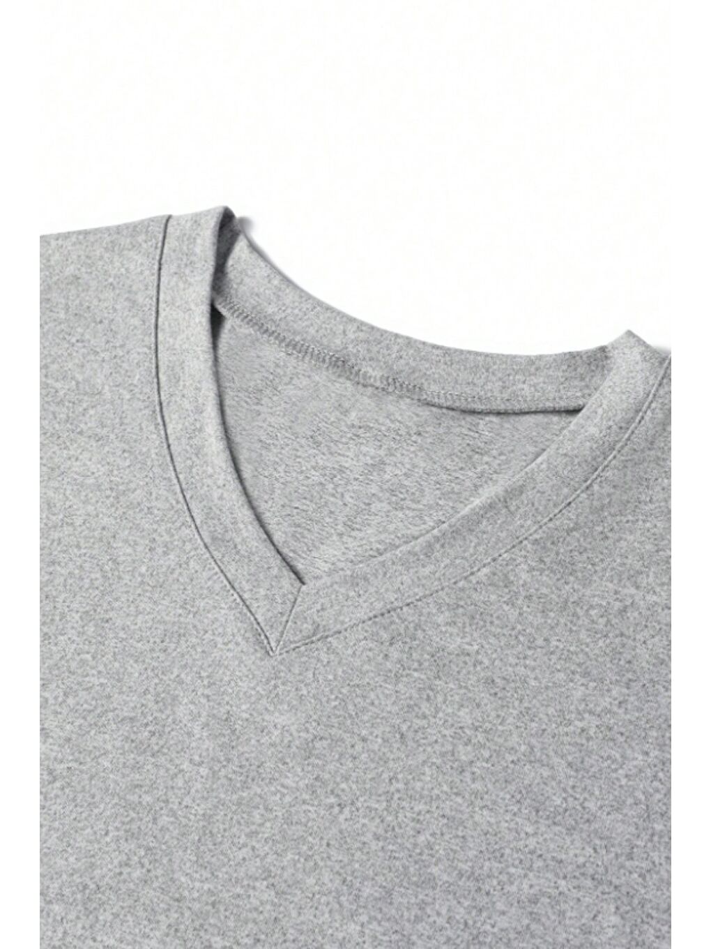 Gri Erkek %100 Pamuk V Yaka Slim Fit Dar Kesim Tişört-1