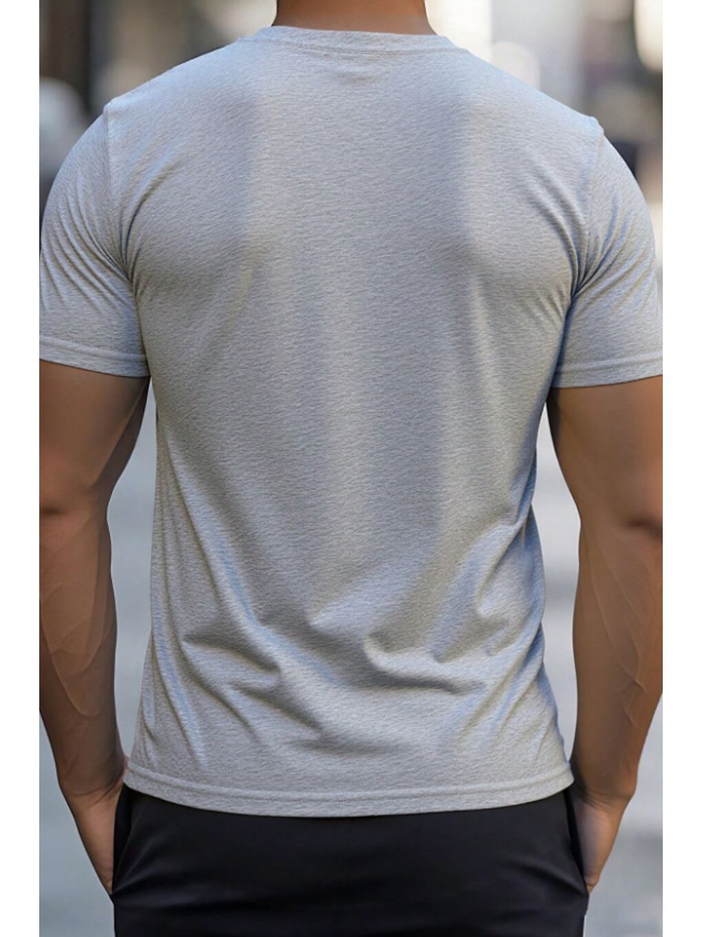 Gri Erkek %100 Pamuk V Yaka Slim Fit Dar Kesim Tişört-2