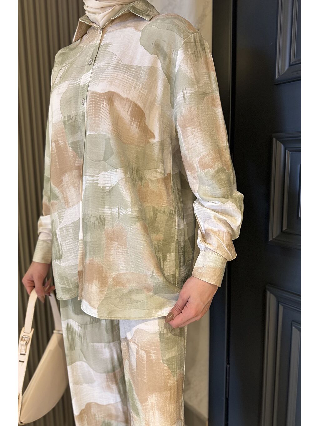 Yeşil Kadın Desenli Tunik Pantolon Tesettür İkili Takım-4