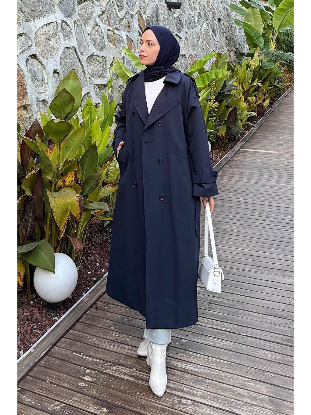 Omuz Apoletli Premium Trençkot Lacivert-1