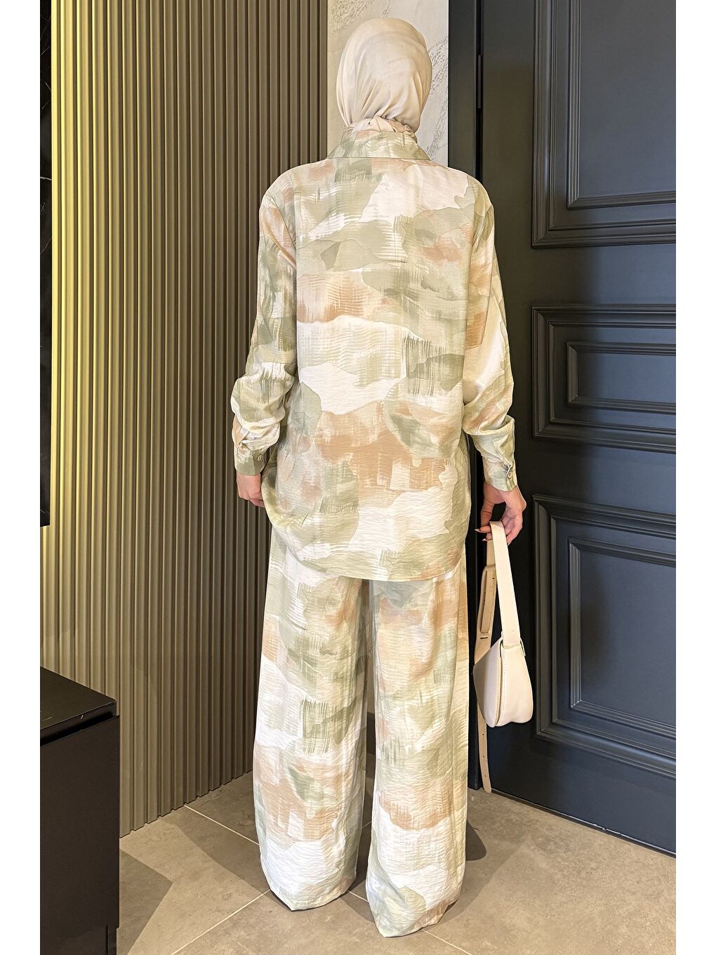 Yeşil Kadın Desenli Tunik Pantolon Tesettür İkili Takım-6