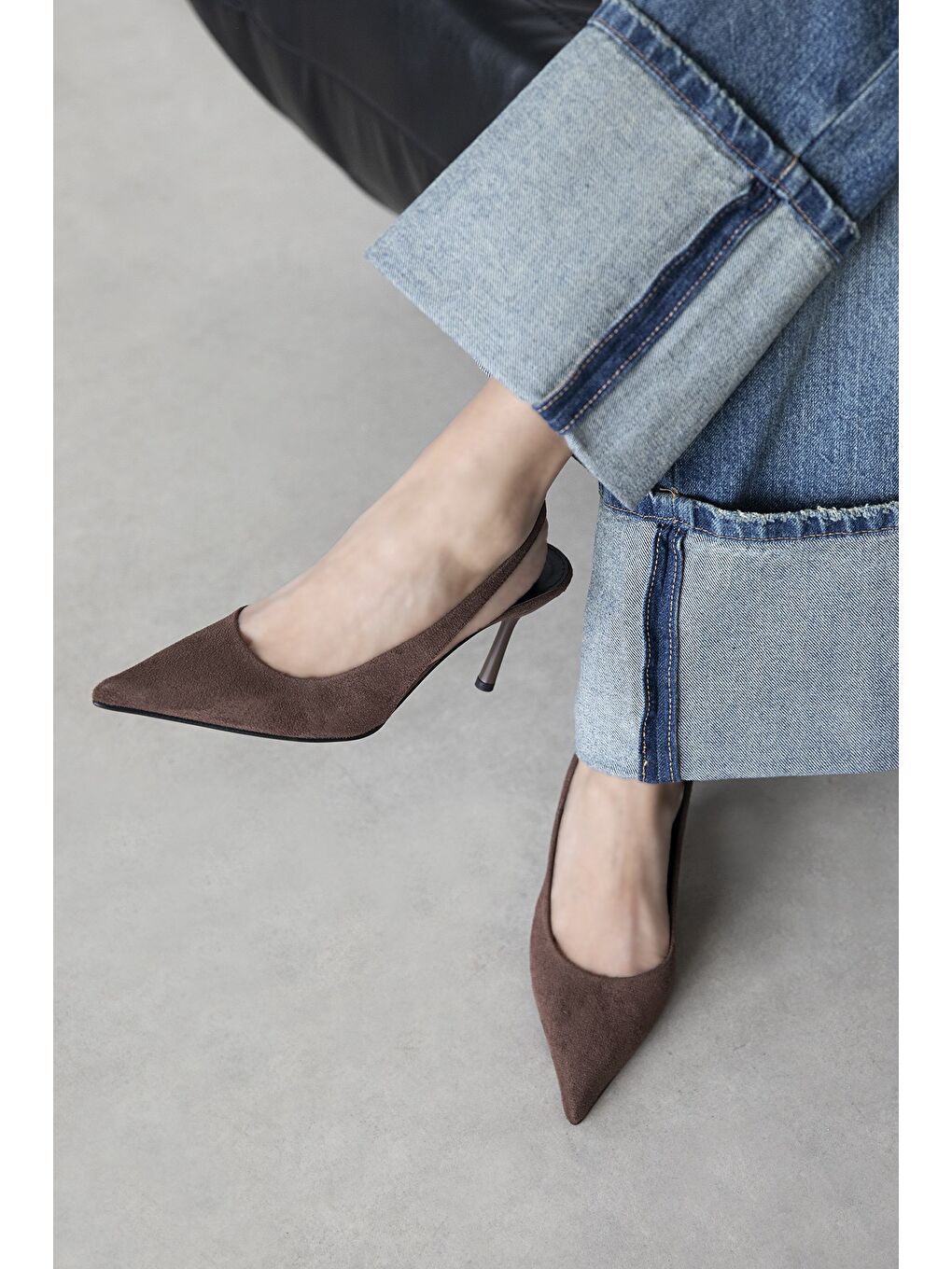 Kahverengi Jeres Kadın Topuklu Süet Ayakkabı Kahve-1