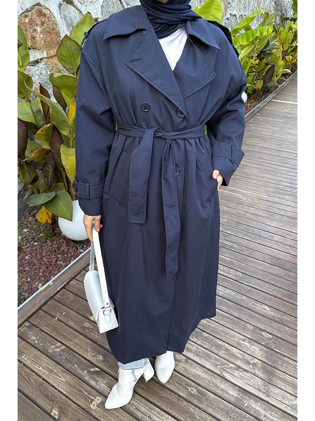 Omuz Apoletli Premium Trençkot Lacivert-2