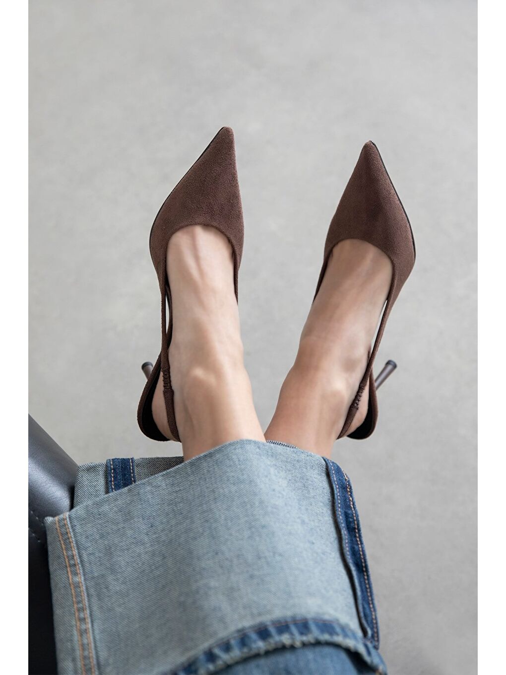 Kahverengi Jeres Kadın Topuklu Süet Ayakkabı Kahve-2